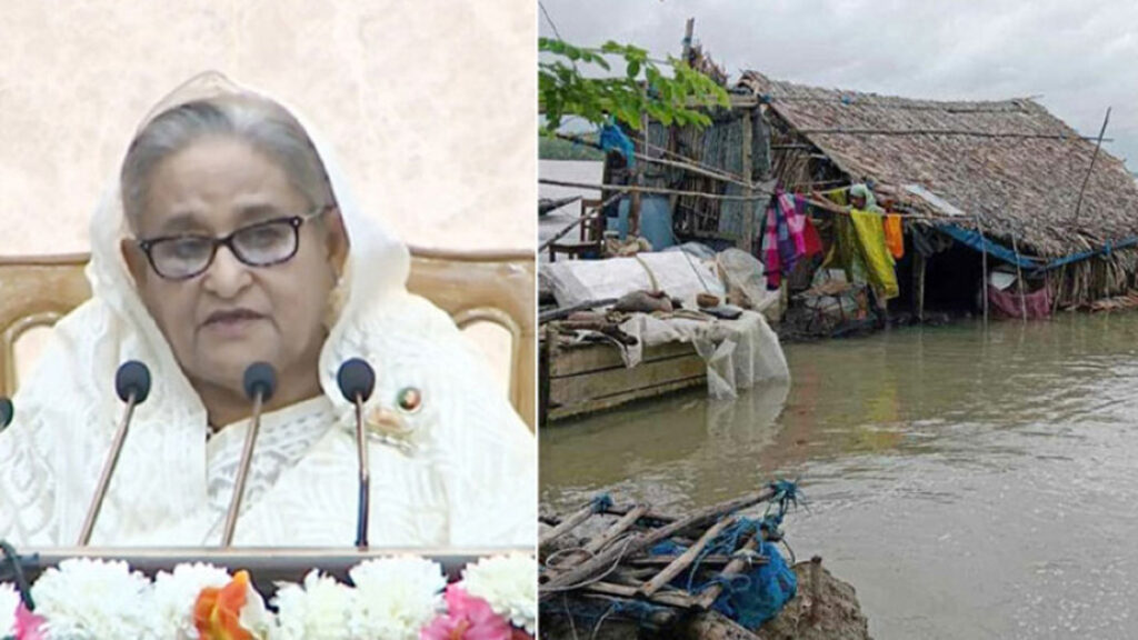 দুর্যোগকবলিত এলাকা পরিদর্শন শেষে ত্রাণ বিতরণ অনুষ্ঠানে যোগ দিলেন প্রধানমন্ত্রী